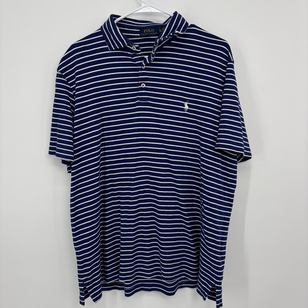 Polo Ralph Lauren Blue White Striped Polo Shirt Men's XL Short Sleeve Cotton